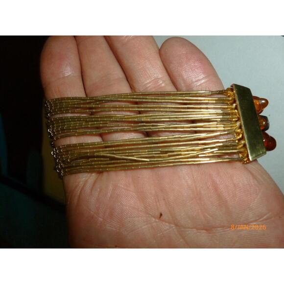 Vintage Liquid Silver Bracelet & Amber Gold Tone Rare Design - Picture 5 of 5